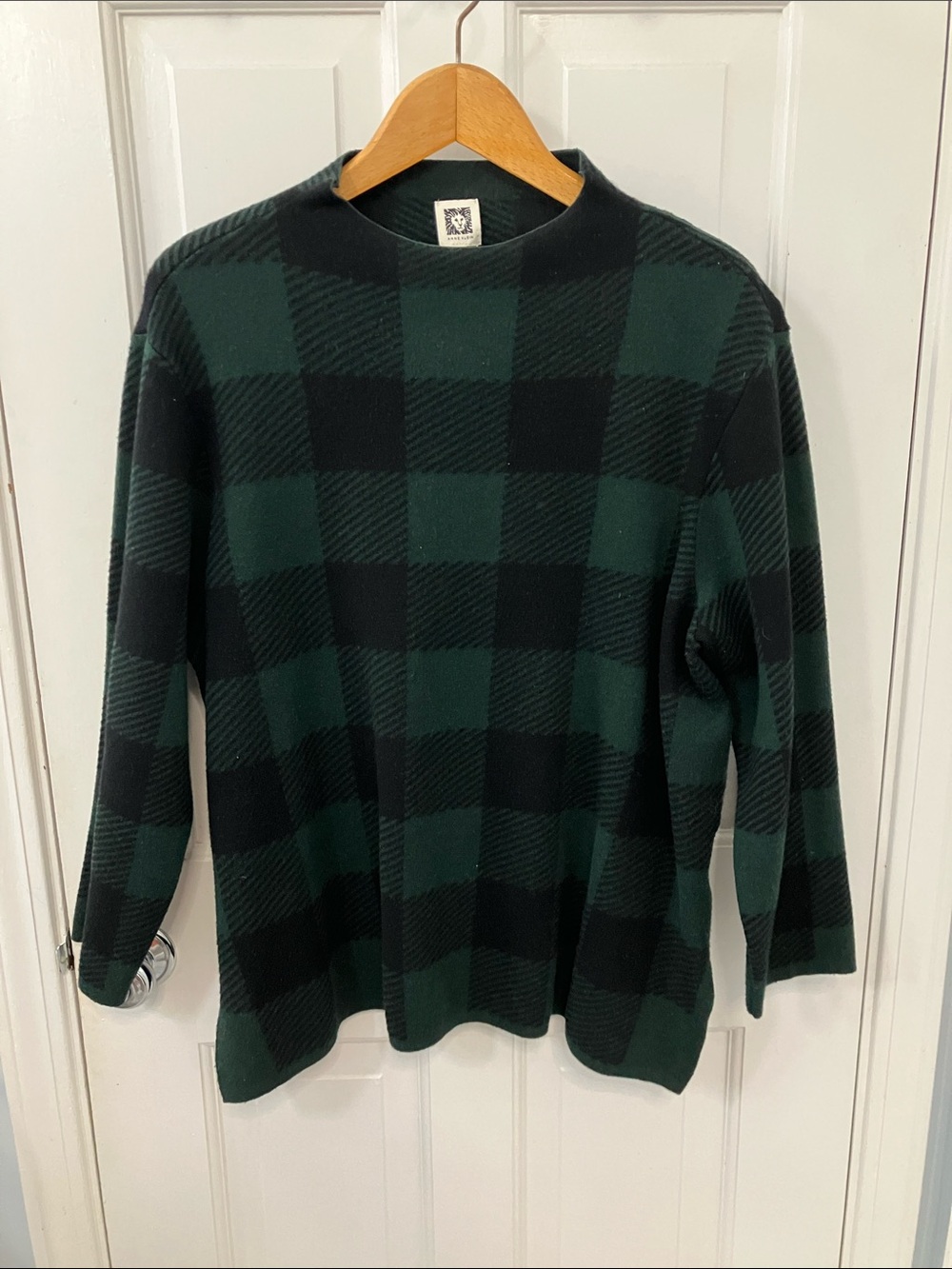 Anne Klein Green and Black Buffalo plaid Crewneck Fall Sweater size large